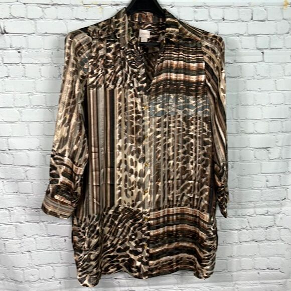 Chico’s Leopard Semi-sheer blouse size 3 or - Picture 1 of 6